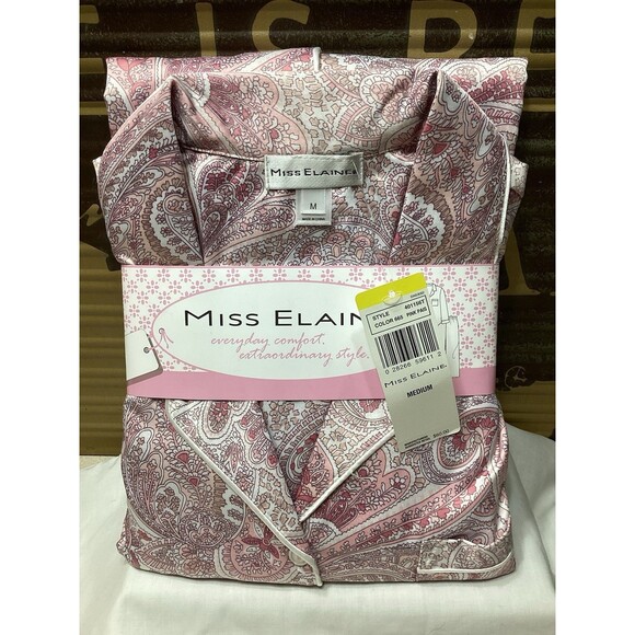 MISS ELAINE Size Medium Pajama PJ Set Pink Button Down L/S Polyester Blend NWT - Picture 3 of 10